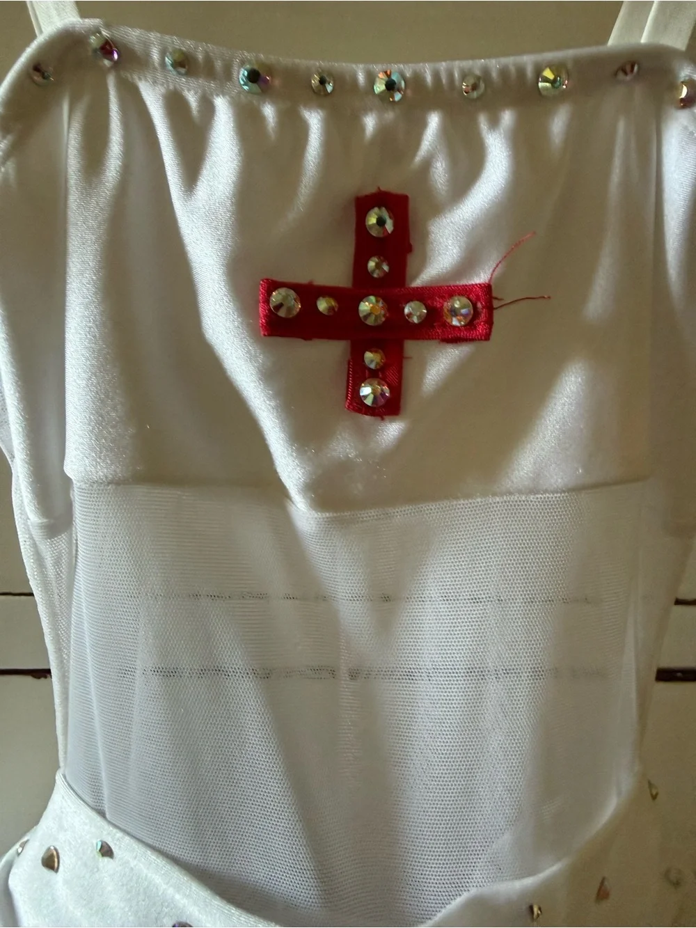 White & Red Kids Nurse Costume Dress with AB crystal rhinestones.
